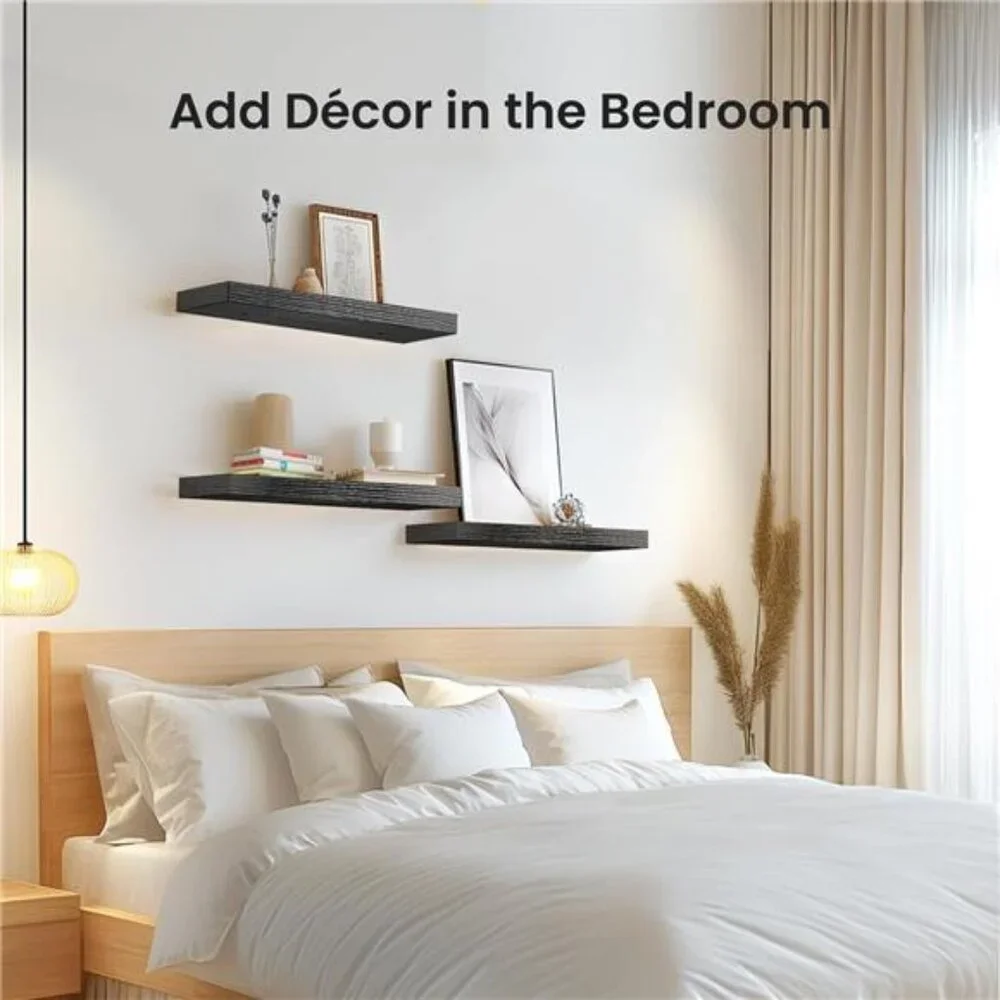 Floating Shelves Black, Wall Shelves with Invisible Brackets for Bedroom